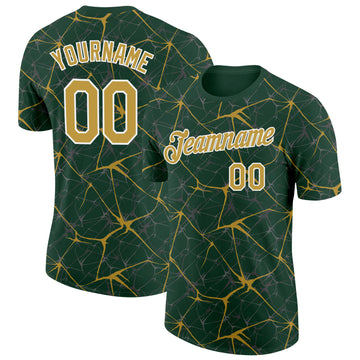 Custom Green Old Gold Gray-White Abstract Network Crackle Performance T-Shirt