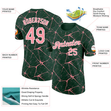 Custom Green Medium Pink Gray-White Abstract Network Crackle Performance T-Shirt