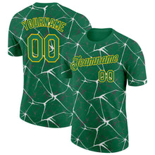 Charger l'image dans la galerie, Custom Kelly Green White Gray-Yellow Abstract Network Crackle Performance T-Shirt
