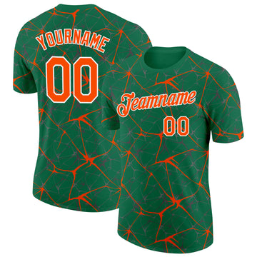 Custom Kelly Green Orange Gray-White Abstract Network Crackle Performance T-Shirt