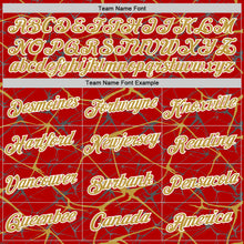 Laden Sie das Bild in den Galerie-Viewer, Custom Red Old Gold Gray-White Abstract Network Crackle Performance T-Shirt

