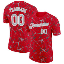 Laden Sie das Bild in den Galerie-Viewer, Custom Red Gray-White Abstract Network Crackle Performance T-Shirt

