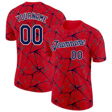 Load image into Gallery viewer, Custom Red Navy Gray-White Abstract Network Crackle Performance T-Shirt
