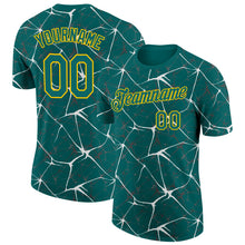 Laden Sie das Bild in den Galerie-Viewer, Custom Teal White Gray-Yellow Abstract Network Crackle Performance T-Shirt
