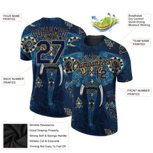 Charger l&#39;image dans la galerie, Custom Navy Old Gold 3D Pattern Design Elephant Performance T-Shirt
