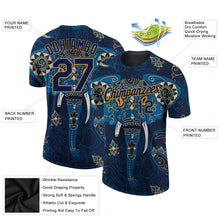 Load image into Gallery viewer, Custom Navy Old Gold 3D Pattern Design Elephant Performance T-Shirt
