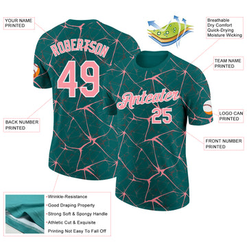 Custom Teal Medium Pink Gray-White Abstract Network Crackle Performance T-Shirt