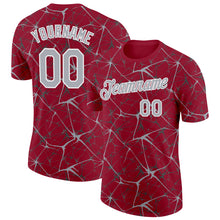 Load image into Gallery viewer, Custom Crimson Gray-White Abstract Network Crackle Performance T-Shirt
