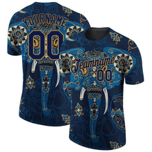 Charger l&#39;image dans la galerie, Custom Navy Old Gold 3D Pattern Design Elephant Performance T-Shirt
