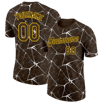 Custom Brown White Gray-Yellow Abstract Network Crackle Performance T-Shirt
