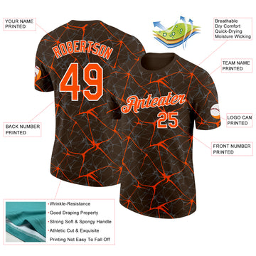 Custom Brown Orange Gray-White Abstract Network Crackle Performance T-Shirt