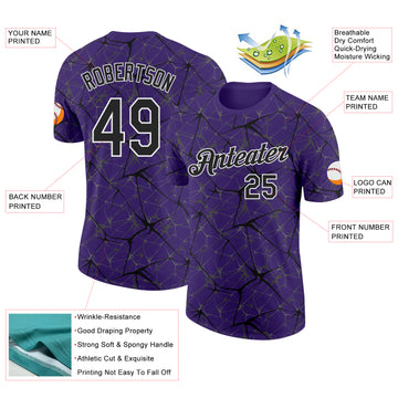 Custom Purple Black Gray-White Abstract Network Crackle Performance T-Shirt