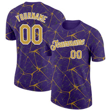 Load image into Gallery viewer, Custom Purple Old Gold Gray-White Abstract Network Crackle Performance T-Shirt
