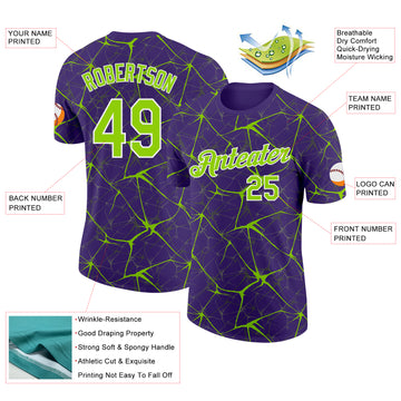 Custom Purple Neon Green Gray-White Abstract Network Crackle Performance T-Shirt