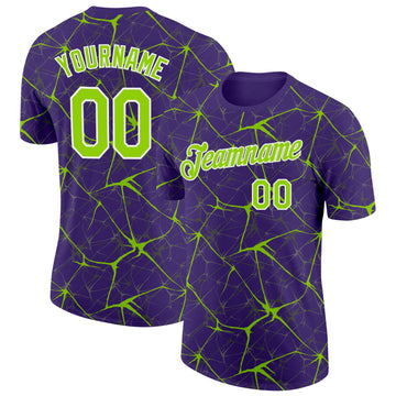 Custom Purple Neon Green Gray-White Abstract Network Crackle Performance T-Shirt