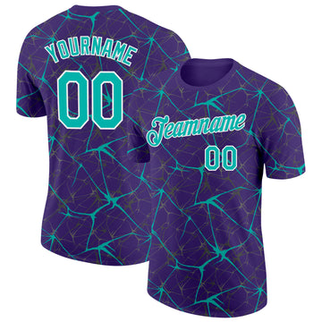 Custom Purple Aqua Gray-White Abstract Network Crackle Performance T-Shirt