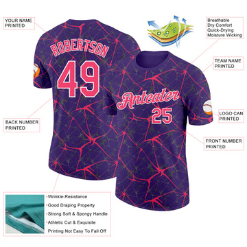 Custom Purple Neon Pink Gray-White Abstract Network Crackle Performance T-Shirt