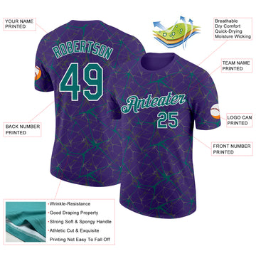 Custom Purple Teal Gray-White Abstract Network Crackle Performance T-Shirt