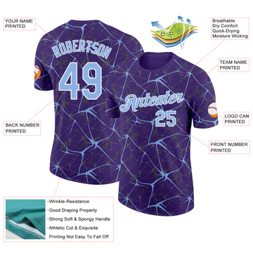 Custom Purple Light Blue Gray-White Abstract Network Crackle Performance T-Shirt