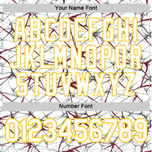 Load image into Gallery viewer, Custom White Burgundy Gray-Yellow Abstract Network Crackle Performance T-Shirt

