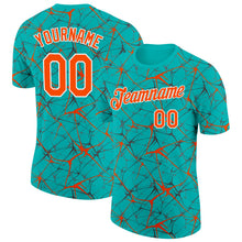 Load image into Gallery viewer, Custom Aqua Orange Gray-White Abstract Network Crackle Performance T-Shirt
