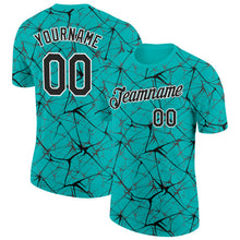 Загрузить изображение в средство просмотра галереи, Custom Aqua Black Gray-White Abstract Network Crackle Performance T-Shirt
