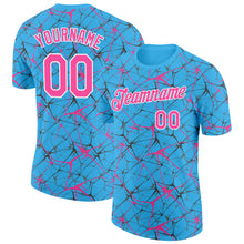 Laden Sie das Bild in den Galerie-Viewer, Custom Sky Blue Pink Gray-White Abstract Network Crackle Performance T-Shirt
