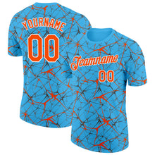 Laden Sie das Bild in den Galerie-Viewer, Custom Sky Blue Orange Gray-White Abstract Network Crackle Performance T-Shirt
