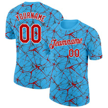 Load image into Gallery viewer, Custom Sky Blue Red Gray-White Abstract Network Crackle Performance T-Shirt
