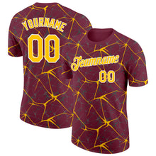 Загрузить изображение в средство просмотра галереи, Custom Burgundy Yellow Gray-White Abstract Network Crackle Performance T-Shirt
