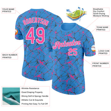 Custom Powder Blue Pink Gray-White Abstract Network Crackle Performance T-Shirt