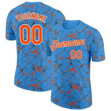 Custom Powder Blue Orange Gray-White Abstract Network Crackle Performance T-Shirt