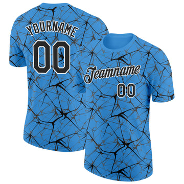 Custom Powder Blue Black Gray-White Abstract Network Crackle Performance T-Shirt