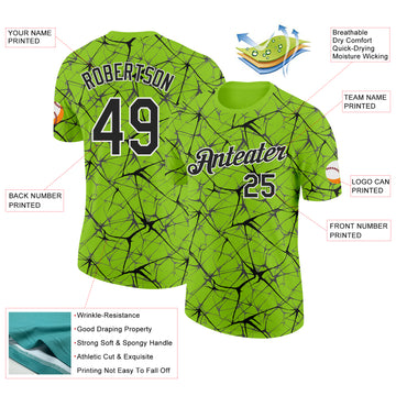 Custom Neon Green Black Gray-White Abstract Network Crackle Performance T-Shirt