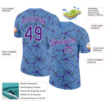 Custom Light Blue Purple Gray-White Abstract Network Crackle Performance T-Shirt