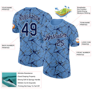 Custom Light Blue Navy Gray-White Abstract Network Crackle Performance T-Shirt