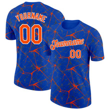 Load image into Gallery viewer, Custom Thunder Blue Orange Gray-White Abstract Network Crackle Performance T-Shirt
