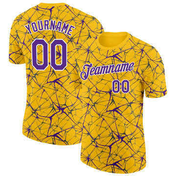 Custom Yellow Purple Gray-White Abstract Network Crackle Performance T-Shirt