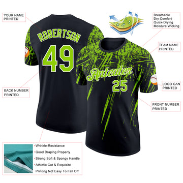 Custom Black Neon Green-White Distressed Scratch Brush Stroke Performance T-Shirt