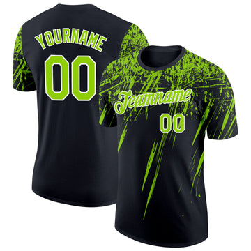 Custom Black Neon Green-White Distressed Scratch Brush Stroke Performance T-Shirt