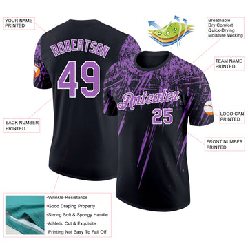 Custom Black Medium Purple-White Distressed Scratch Brush Stroke Performance T-Shirt