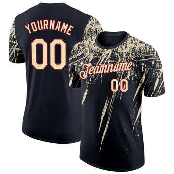 Custom Black Cream-Crimson Distressed Scratch Brush Stroke Performance T-Shirt