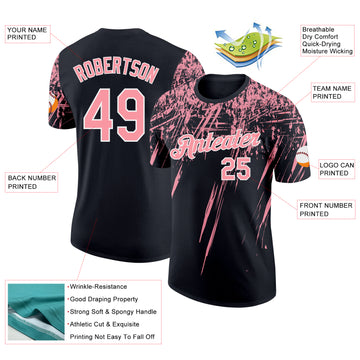 Custom Black Medium Pink-White Distressed Scratch Brush Stroke Performance T-Shirt