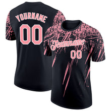 Laden Sie das Bild in den Galerie-Viewer, Custom Black Medium Pink-White Distressed Scratch Brush Stroke Performance T-Shirt
