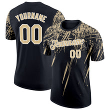 Загрузить изображение в средство просмотра галереи, Custom Black Vegas Gold-White Distressed Scratch Brush Stroke Performance T-Shirt
