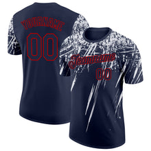 Laden Sie das Bild in den Galerie-Viewer, Custom Navy White-Red Distressed Scratch Brush Stroke Performance T-Shirt
