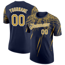 Загрузить изображение в средство просмотра галереи, Custom Navy Old Gold-White Distressed Scratch Brush Stroke Performance T-Shirt
