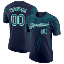 Charger l'image dans la galerie, Custom Navy Teal-White Distressed Scratch Brush Stroke Performance T-Shirt
