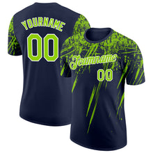 Charger l'image dans la galerie, Custom Navy Neon Green-White Distressed Scratch Brush Stroke Performance T-Shirt
