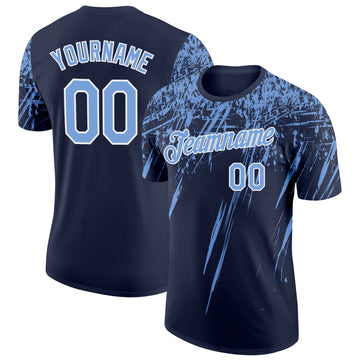 Custom Navy Powder Blue-White Distressed Scratch Brush Stroke Performance T-Shirt